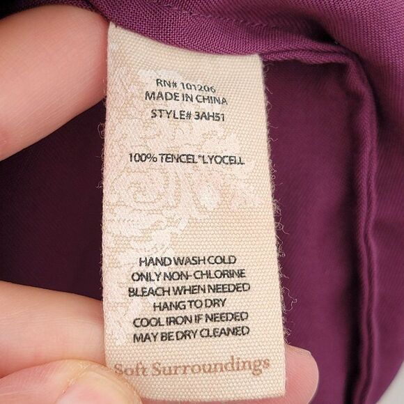 Soft Surroundings Size PM Tunic Top Washed Tencel Purple Wrap Front Asymmetric - Picture 11 of 13